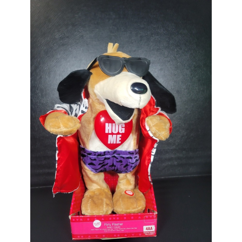Vintage Gemmy Flirty Flashers Plush Animatronic Dancing Singing Dog (Read)